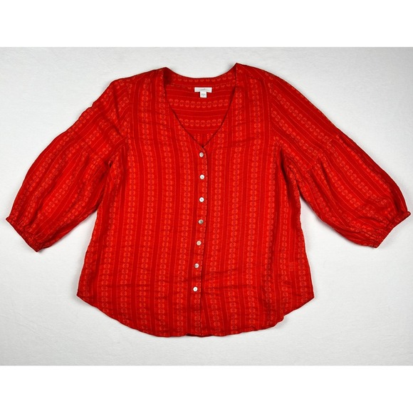 J Jill Womens Orange Peasant Blouse Top Boho Cottagecore TomatoGirl Fall Season - Picture 1 of 7